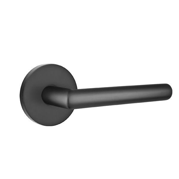 Emtek Stuttgart Lever Left Hand 2-3/8 in Backset Privacy w/Disk Rose for 1-1/4 in to 2 in Door Flat Black 5209STUUS19LH - main